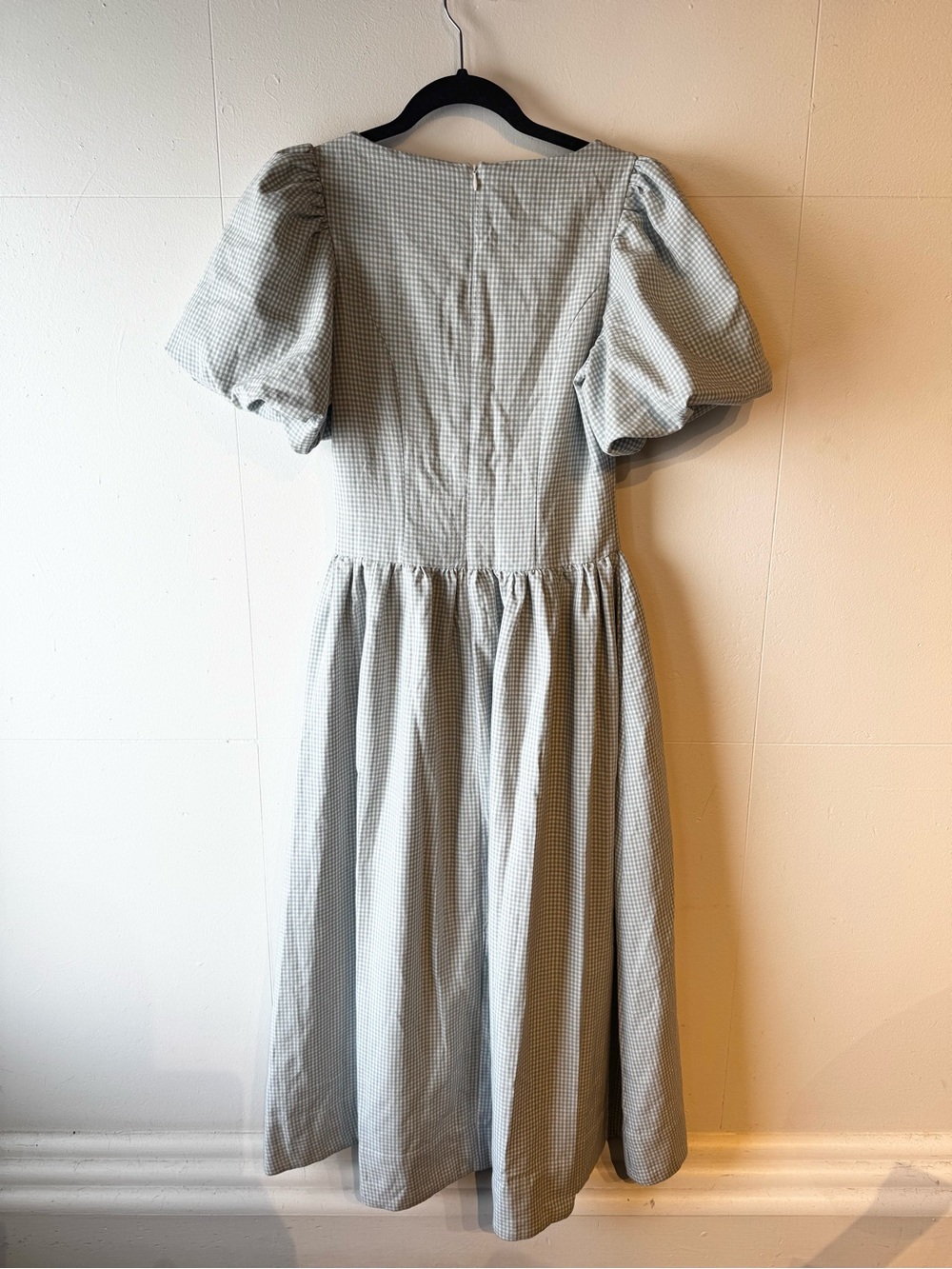 Boheme Light Blue Gingham Maxi Dress with Square Neck and Puff Sleeves - Picture 7 of 13